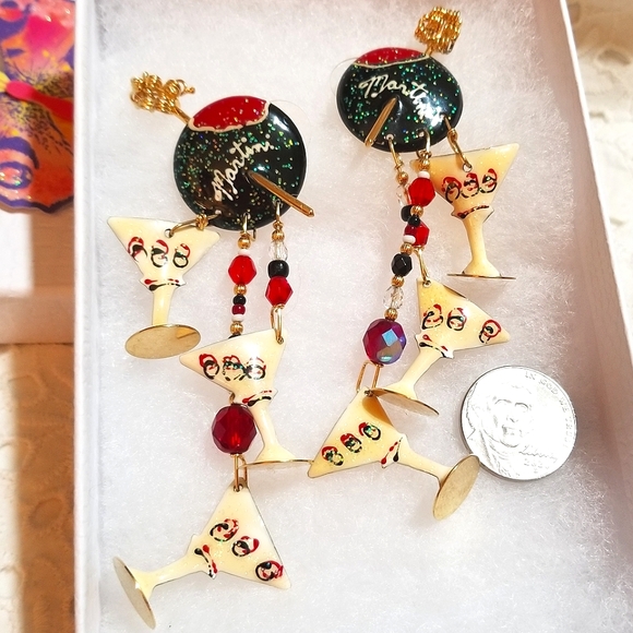 1989 Lunch at the Ritz MINT Martini Long Dangle Earrings - Picture 4 of 6